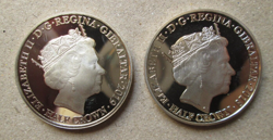 2 X BRITISH GIBRALTA HALF CROWNS COINS WW1 & WW2 IN CAPSULES.