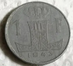 BELGIUM 1 FRANC 1943 WW2
