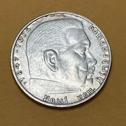 GERMAN 2 REICHSMARK COIN 1937 WW2 VON HINDENBURG SWASTIKA SILVER