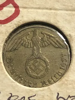 1937 E 5 MARK GERMAN WW2 BRONZE COIN THIRD REICH