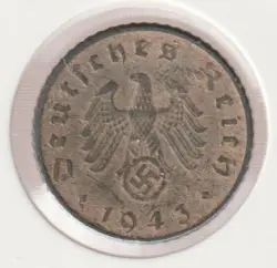 RARE WWII GERMAN PFENNIG WAR 1943-D WW2 GERMANY 5 REICHSPFENNIG COLLECTION COIN