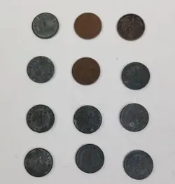 LOT OF 12 - THIRD REICH 1 REICHSPFENNIG GERMANY WW2 COINS 