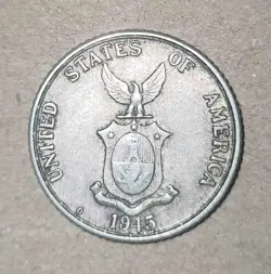 1945-D US-PHILIPPINES TWENTY CENTAVOS SILVER COIN WW2 COIN