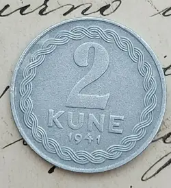 2 KUNE 1941. CROATIA COINS ZINC, WW2 !