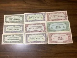 THE JAPANESE GOVERNMENT (9) MISC. BANKNOTE WAR WW2 CURRENCY