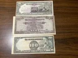 THE JAPANESE GOVERNMENT 100/500 PESOS & 100 DOLLAR BANKNOTE WAR WW2 CURRENCY