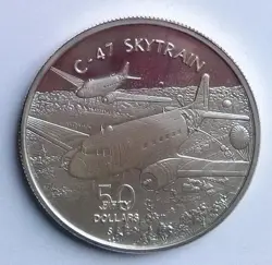 1991 MARSHALL ISLANDS C-47 DAKOTA $50 SILVER PROOF COIN WW2 AIRCRAFT