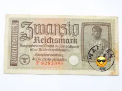 GERMAN BANKNOTE 20 REICHSMARK 1939 - 1945 3RD WW2 MONEY BILL MILITARY STAMPED