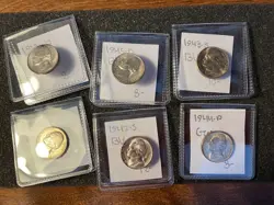 LOT OF 6 GEM BU WW2 SILVER NICKELS DIFFERENT DATES AND MINTS CHOICE