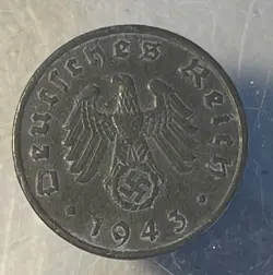 WW2 PERIOD GERMAN COIN / 1 REICHSPFENNIG 1943
