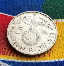 GERMANY 1939 B 5 MARK WW2 GERMAN SILVER COIN THIRD REICH  REICHSMARK AU