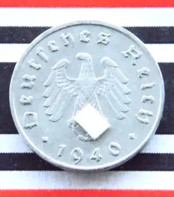 GERMAN COIN 10 REICHSPFENNIG 1940 J ZINC SWASTIKA 3RD REICH WW2 + RARE + PFENNIG
