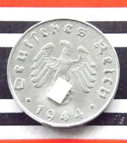 GERMAN COIN 10 REICHSPFENNIG 1944 E ZINC SWASTIKA 3RD REICH WW2 + UNC + PFENNIG