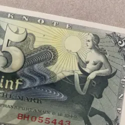 NUDE EUROPA GERMAN 5 MARK BANKNOTE 1948 GERMANY CURRENCY NUDE WOMEN POST WW2