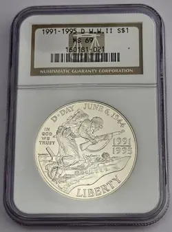 1991-1995-D WORLD WAR 2 COMMEMORATIVE SILVER DOLLAR $1 90% SILVER NGC MS 69