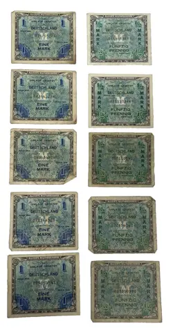 LOT OF 10 1 AND 1/2 MARK WW2 MILITARY CURRENCY GERMANY PAPER MONEY BANKNOTES