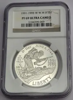1991-1995 W WORLD WAR 2 PROOF COMMEMORATIVE SILVER DOLLAR $1  NGC PF 69 UC