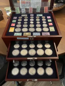 THE WORLD WAR 2 SILVER COIN COLLECTION W/ STAMPS AND BOX