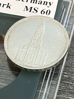 1934-D GERMANY 5 REICHSMARK MARK - POTSDAM GARRISON CHURCH SILVER COIN 3RD WW2