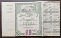 MEXICO MINING SHARE PENUELA Y CONTADERO 1944 WW2, SUPERB COAL RAILROAD VIGNETTE