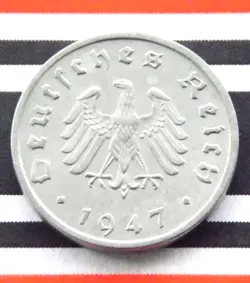 GERMAN COIN 1947 F 10 REICHSPFENNIG ZINC ALLIED OCCUPATION 3RD REICH WW2 +RARE+