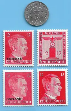 GERMANY WW2 1942 A 1 RPF SWASTIKA COIN & HITLER SWASTIKA STAMP LOT WW2 ERA #62