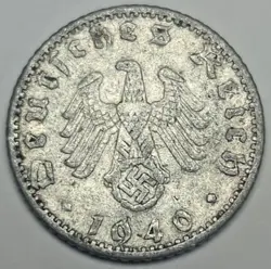 1940 A GERMAN 50 REICHSPFENNIG NAZI COIN WW2