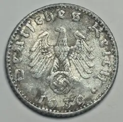 1939 J GERMAN 50 REICHSPFENNIG NAZI COIN WW2