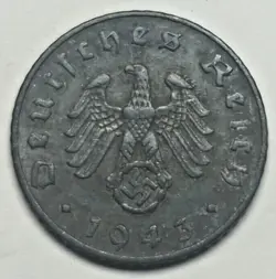 1943 F GERMAN 5 REICHSPFENNIG NAZI COIN WW2