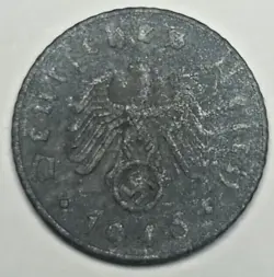 1940 B GERMAN 5 REICHSPFENNIG NAZI COIN WW2