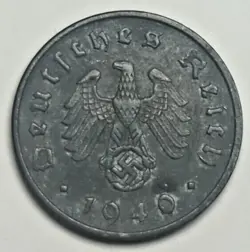 1940 A GERMAN 10 REICHSPFENNIG NAZI COIN WW2