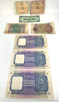 WW2 BRITISH MILITARY AUTHORITY BANKNOTE 10 SHILLINGS X 3 CONSECUTIVE  ETC