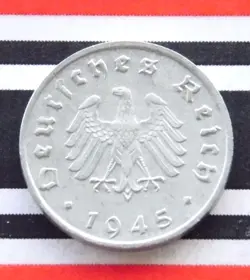GERMAN 10 REICHSPFENNIG 1945 F ZINC ALLIED OCCUPATION COIN 3RD REICH WW2 + RARE+
