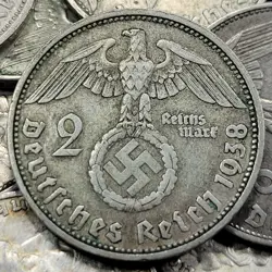 1936-1939 GERMANY SILVER 2 REICHSMARK WW2 GENUINE THIRD REICH SILVER COIN *H821
