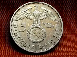 GERMANY THIRD REICH 5 REICHSMARK SILVER COIN 1937 G WW2 ERA. FINE