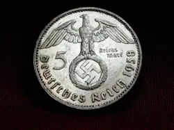 GERMANY THIRD REICH 5 REICHSMARK SILVER COIN 1938 G WW2 ERA. FINE