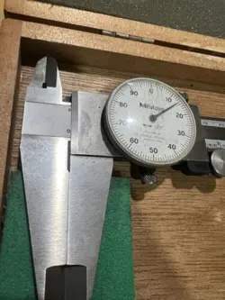MITUTOYO 12” DIAL CALIPERS 505-645-50; D12T; WOOD CASE; NEEDS REPAIR