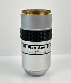 MITUTOYO OBJECTIVE LENS, BD PLAN APO SL80, F =200, 378-842, 40MM MOUNTING THREAD