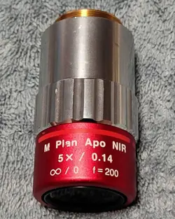 MITUTOYO M PLAN APO NIR 5X / 0.14 F=200 INFINITY MICROSCOPE OBJECTIVE FROM JP