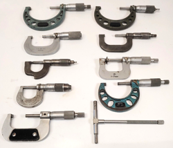 LOT OF 10 VINTAGE MICROMETERS MITUTOYO STARRETT LUFKIN NSK ETC.   3.5