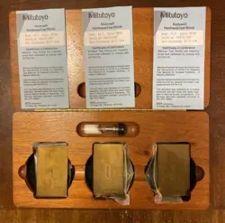 VINTAGE MITUTOYO ROCKWELL HARDNESS TEST BLOCK SET WITH WOOD BOX HR30T SCALE