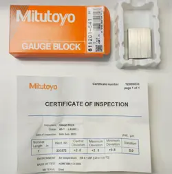 MITUTOYO 611201-541 - 1.0 INCH GUAGE BLOCK, RECTANGLE, STEEL, AS-1
