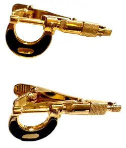 TWO MITUTOYO MICROMETER VINTAGE TIE BAR CLIP ENGINEER MACHINIST TOOLS