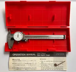 VINTAGE MITUTOYO 505-633-50 150MM DIAL CALIPER W/CASE & DIAL DEPTH GAUGE JAPAN