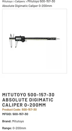 MITUTOYO 500-157-30 ABS DIGIMATIC CALIPER 0-200MM - RESOLUTION .01MM