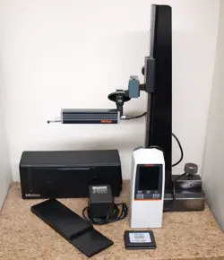 MITUTOYO SJ-210 PROFILOMETER WITH CUSTOM STAND AND ATTACHMENTS. TESTED