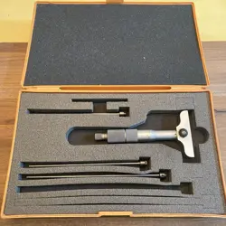 MITUTOYO DEPTH GAGE MICROMETER 3 RODS 0-7”