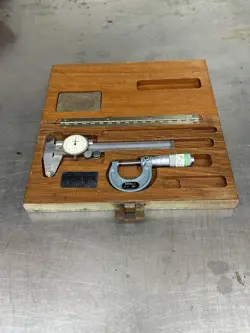 MITUTOYO SET KIT NO. 103-127 MICROMETER NO. 505-629 CALIPER ORIGINAL WOODEN CASE