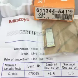 MITUTOYO 611344  RECTANGULAR GAGE BLOCK 0.044