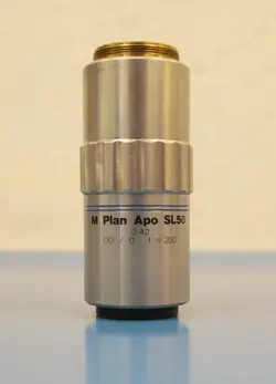 MITUTOYO M PLAN APO SL50 0.42 ∞/0 F=200 378-811-2 INFINITY MICROSCOPE OBJECTIVE